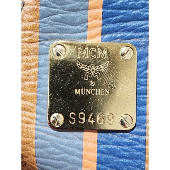 Authentic MCM Visetos Dog Bone Striped Shopper Tote Bag Brown - Picture 10 of 13